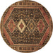 Round Persian Brown Traditional Rug, tr3216brn