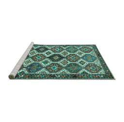 Sideview of Machine Washable Persian Turquoise Traditional Area Rugs, wshtr3217turq