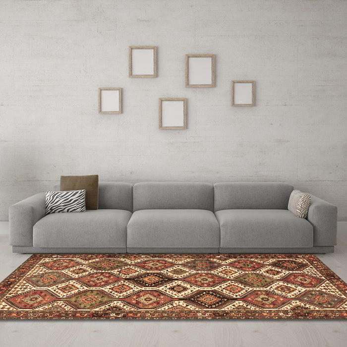 Machine Washable Persian Brown Traditional Rug in a Living Room,, wshtr3217brn