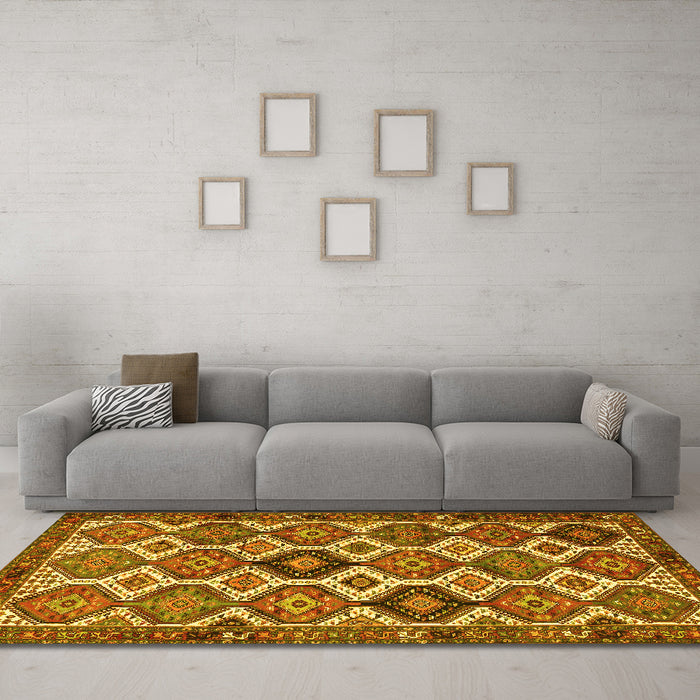 Machine Washable Persian Yellow Traditional Rug in a Living Room, wshtr3217yw