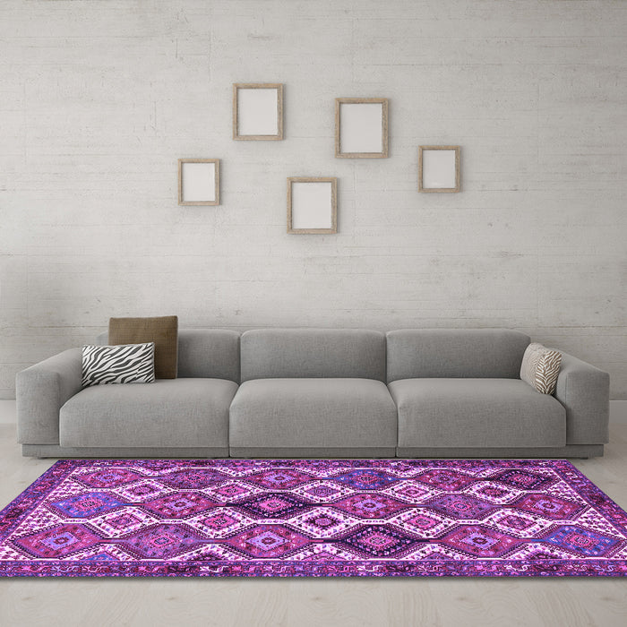 Machine Washable Persian Purple Traditional Area Rugs in a Living Room, wshtr3217pur