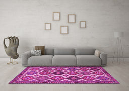 Machine Washable Persian Pink Traditional Rug in a Living Room, wshtr3217pnk