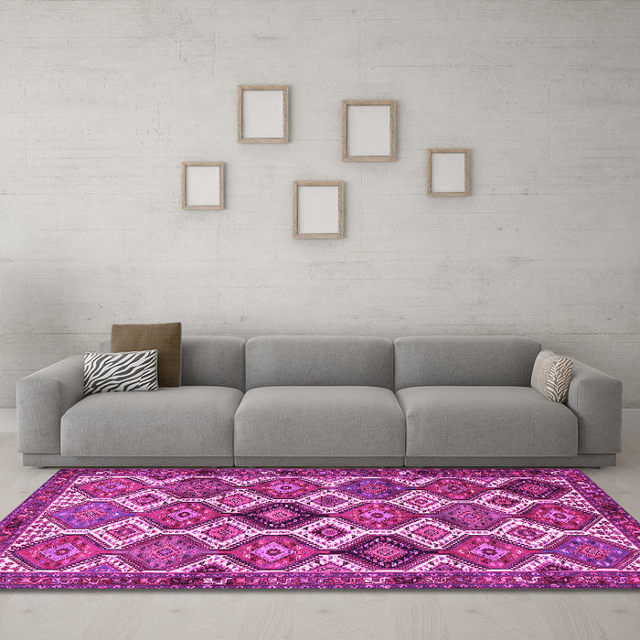Machine Washable Persian Pink Traditional Rug in a Living Room, wshtr3217pnk