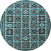 Round Machine Washable Persian Light Blue Traditional Rug, wshtr3218lblu