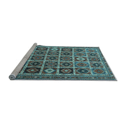 Sideview of Machine Washable Persian Light Blue Traditional Rug, wshtr3218lblu