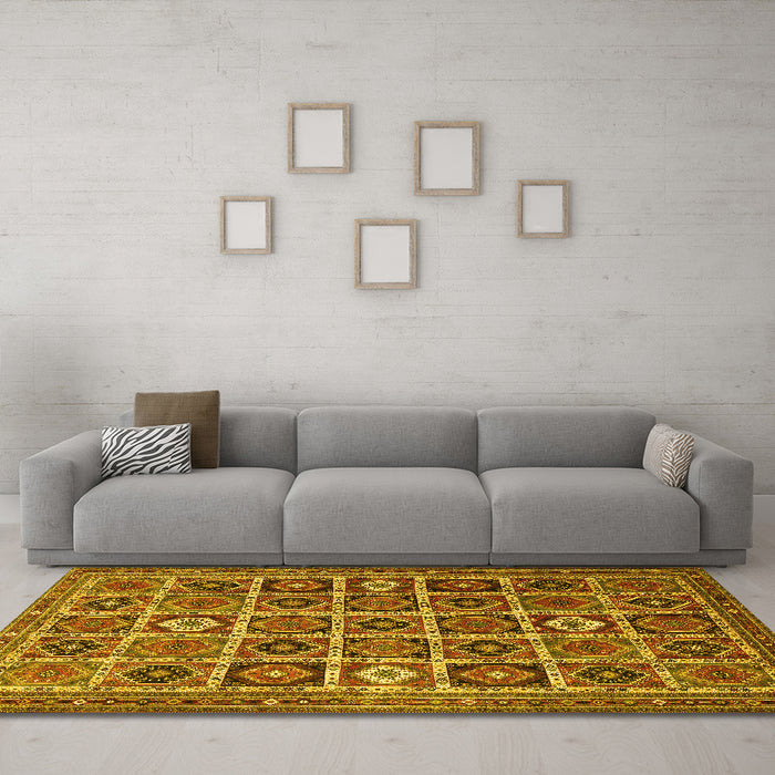 Machine Washable Persian Yellow Traditional Rug in a Living Room, wshtr3218yw