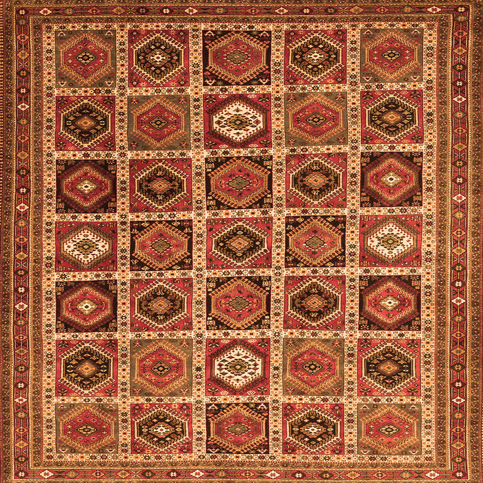 Round Machine Washable Persian Orange Traditional Area Rugs, wshtr3218org