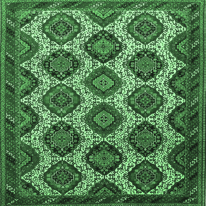 Square Machine Washable Persian Emerald Green Traditional Area Rugs, wshtr3219emgrn