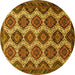 Round Machine Washable Persian Yellow Traditional Rug, wshtr3219yw