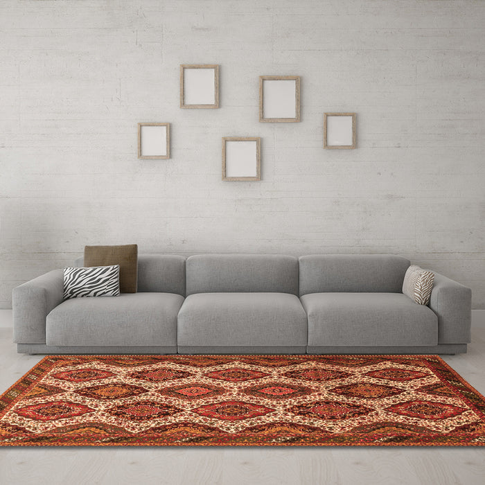 Machine Washable Persian Orange Traditional Area Rugs in a Living Room, wshtr3219org