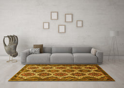 Machine Washable Persian Yellow Traditional Rug in a Living Room, wshtr3219yw