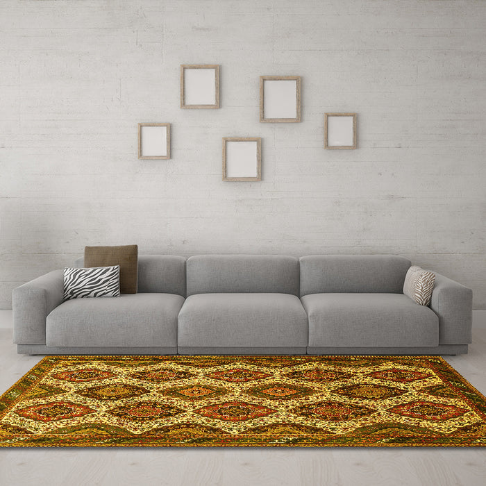 Machine Washable Persian Yellow Traditional Rug in a Living Room, wshtr3219yw