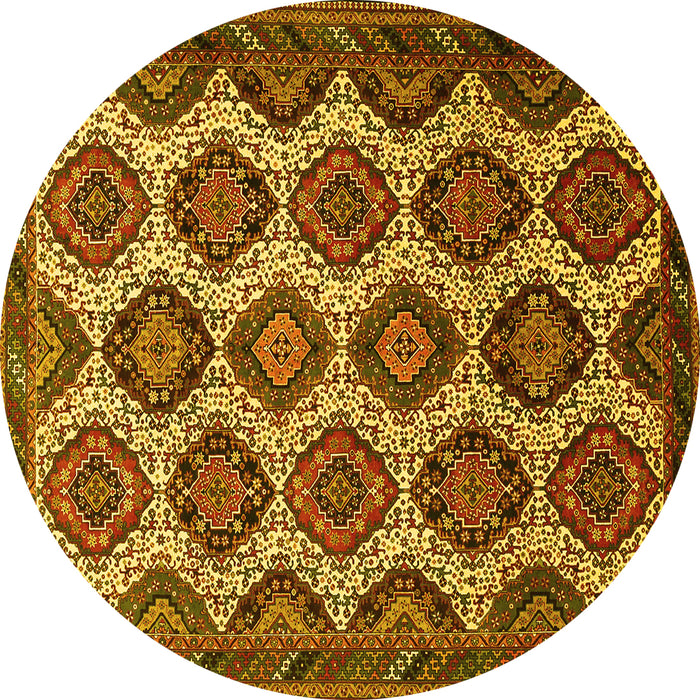 Round Persian Yellow Traditional Rug, tr3219yw