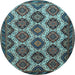 Round Machine Washable Persian Light Blue Traditional Rug, wshtr3219lblu