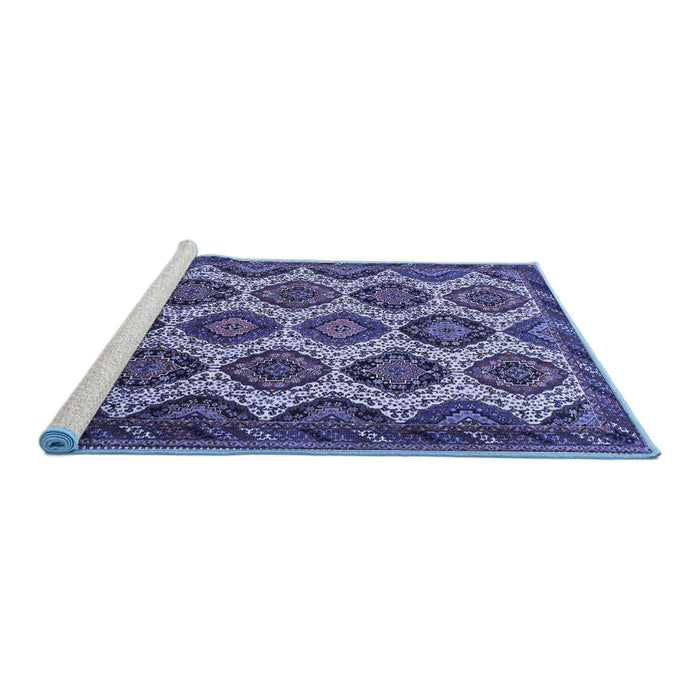 Sideview of Machine Washable Persian Blue Traditional Rug, wshtr3219blu