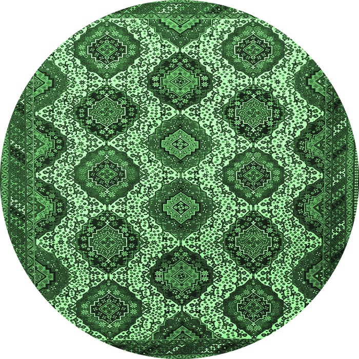 Round Machine Washable Persian Emerald Green Traditional Area Rugs, wshtr3219emgrn