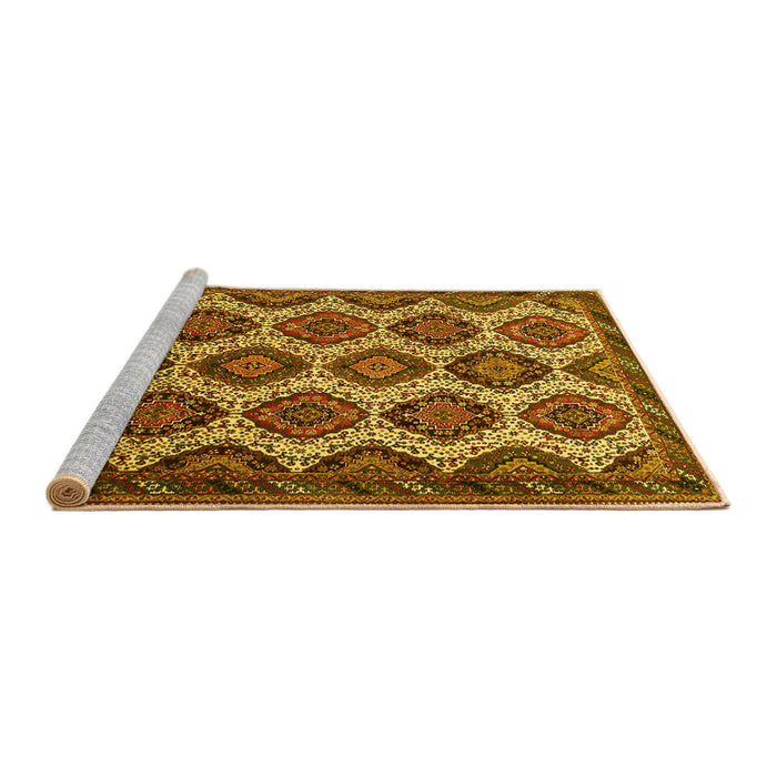 Sideview of Machine Washable Persian Yellow Traditional Rug, wshtr3219yw
