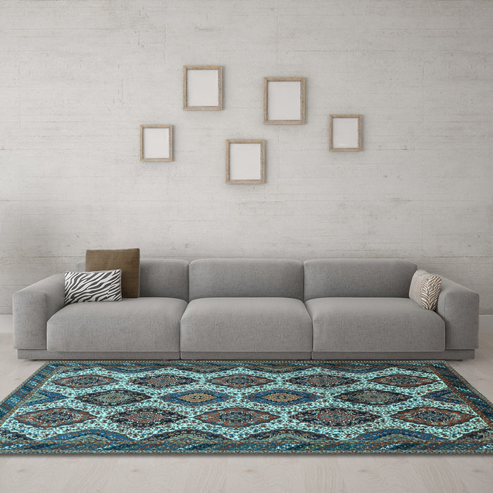 Machine Washable Persian Light Blue Traditional Rug in a Living Room, wshtr3219lblu