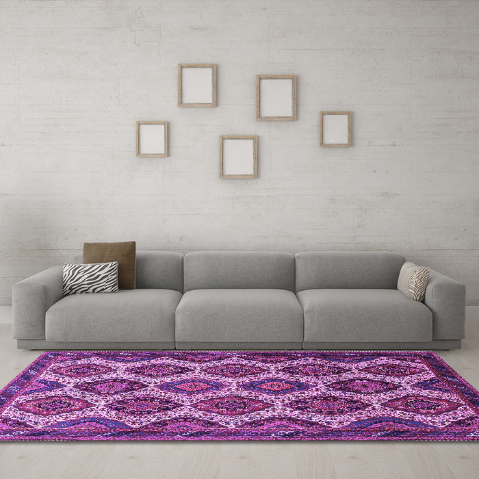 Machine Washable Persian Purple Traditional Area Rugs in a Living Room, wshtr3219pur