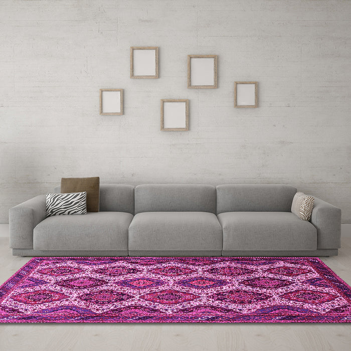 Machine Washable Persian Pink Traditional Rug in a Living Room, wshtr3219pnk