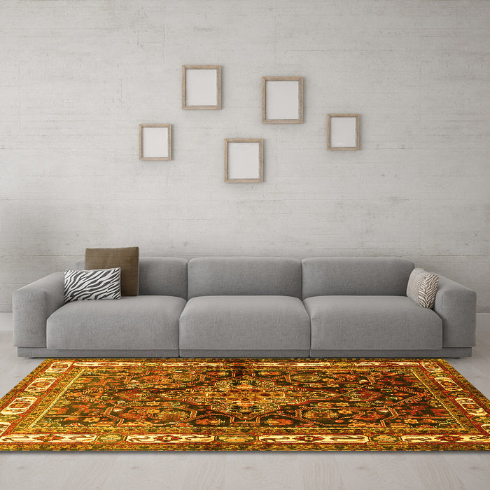 Machine Washable Persian Yellow Traditional Rug in a Living Room, wshtr321yw