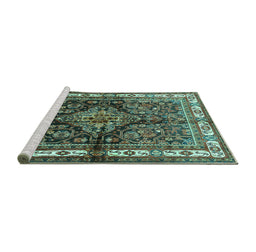 Sideview of Machine Washable Persian Turquoise Traditional Area Rugs, wshtr321turq