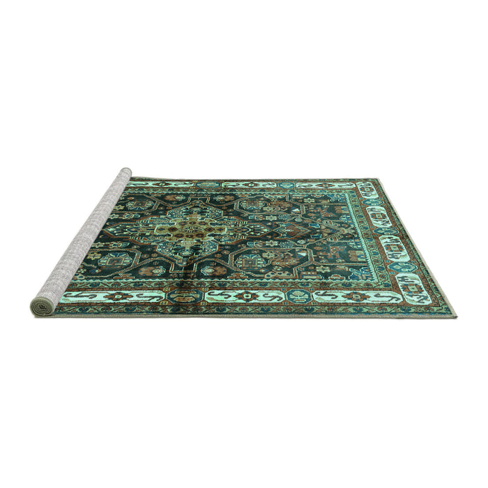 Sideview of Machine Washable Persian Turquoise Traditional Area Rugs, wshtr321turq