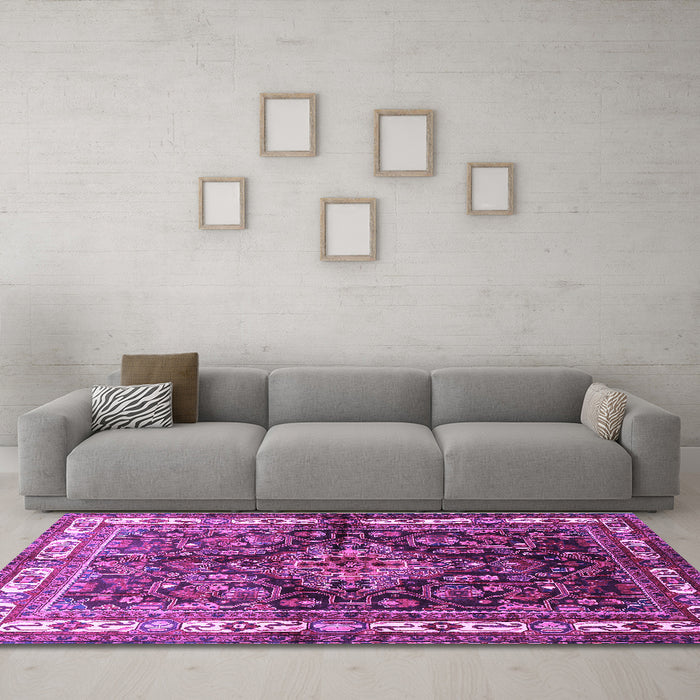 Machine Washable Persian Purple Traditional Area Rugs in a Living Room, wshtr321pur