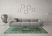 Machine Washable Persian Turquoise Traditional Area Rugs in a Living Room,, wshtr321turq