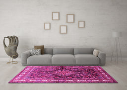 Machine Washable Persian Pink Traditional Rug in a Living Room, wshtr321pnk