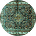 Round Machine Washable Persian Turquoise Traditional Area Rugs, wshtr321turq