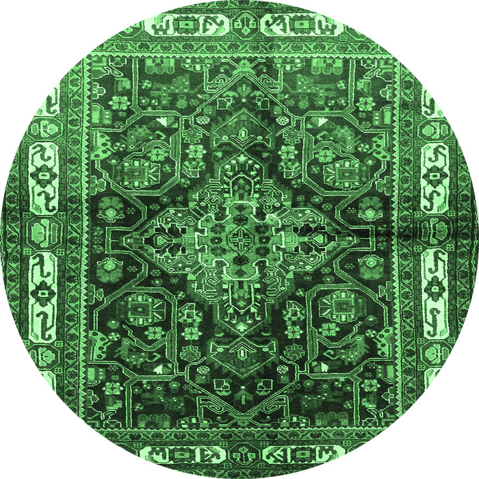Round Persian Emerald Green Traditional Rug, tr321emgrn
