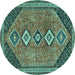 Round Machine Washable Persian Turquoise Traditional Area Rugs, wshtr3220turq