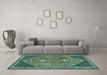 Machine Washable Persian Turquoise Traditional Area Rugs in a Living Room,, wshtr3220turq