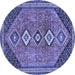 Round Machine Washable Persian Blue Traditional Rug, wshtr3220blu