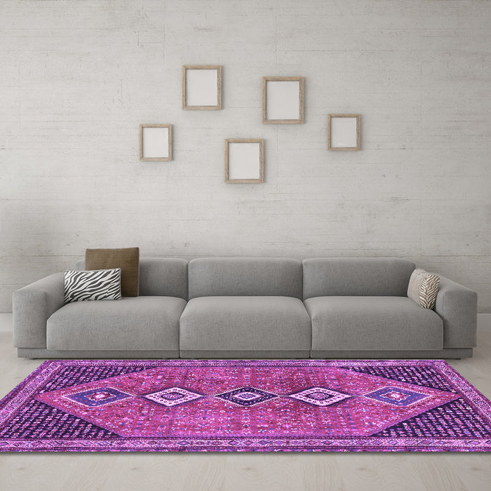 Machine Washable Persian Purple Traditional Area Rugs in a Living Room, wshtr3220pur