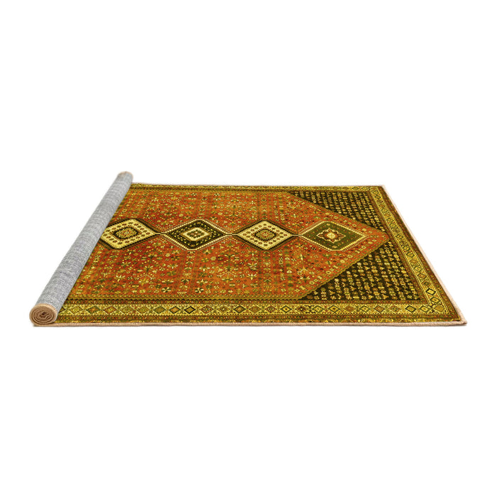 Sideview of Machine Washable Persian Yellow Traditional Rug, wshtr3220yw