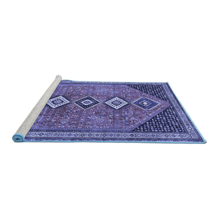 Sideview of Machine Washable Persian Blue Traditional Rug, wshtr3220blu