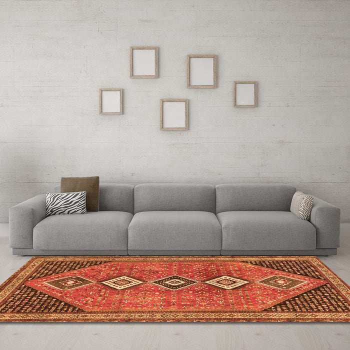 Machine Washable Persian Orange Traditional Area Rugs in a Living Room, wshtr3220org