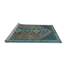 Sideview of Machine Washable Persian Light Blue Traditional Rug, wshtr3220lblu