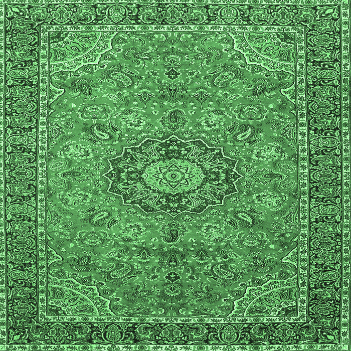 Square Medallion Emerald Green Traditional Rug, tr3221emgrn