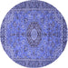 Round Machine Washable Medallion Blue Traditional Rug, wshtr3221blu