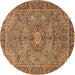 Round Machine Washable Medallion Brown Traditional Rug, wshtr3221brn