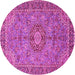 Round Machine Washable Medallion Pink Traditional Rug, wshtr3221pnk