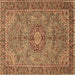 Square Machine Washable Medallion Brown Traditional Rug, wshtr3221brn