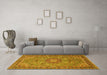 Machine Washable Medallion Yellow Traditional Rug in a Living Room, wshtr3221yw