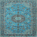 Square Machine Washable Medallion Light Blue Traditional Rug, wshtr3221lblu