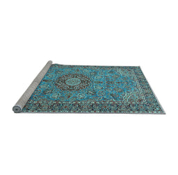 Sideview of Machine Washable Medallion Light Blue Traditional Rug, wshtr3221lblu