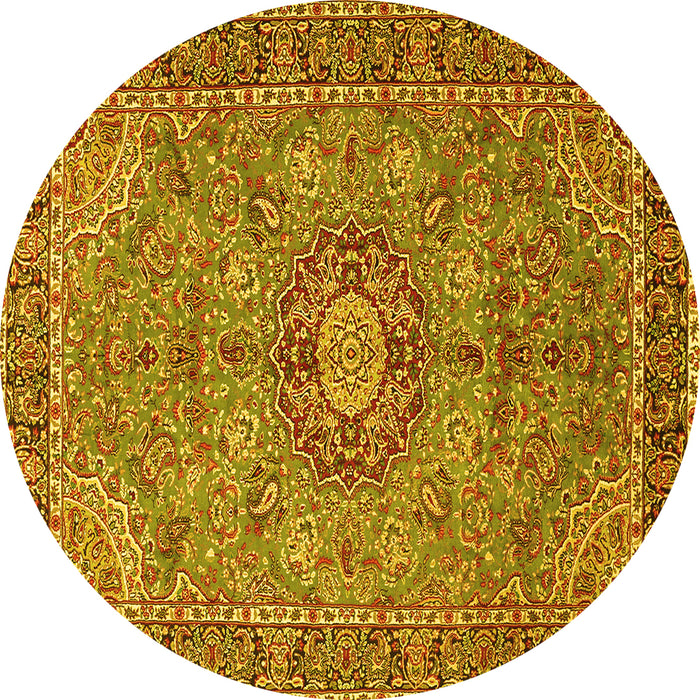 Round Medallion Yellow Traditional Rug, tr3221yw