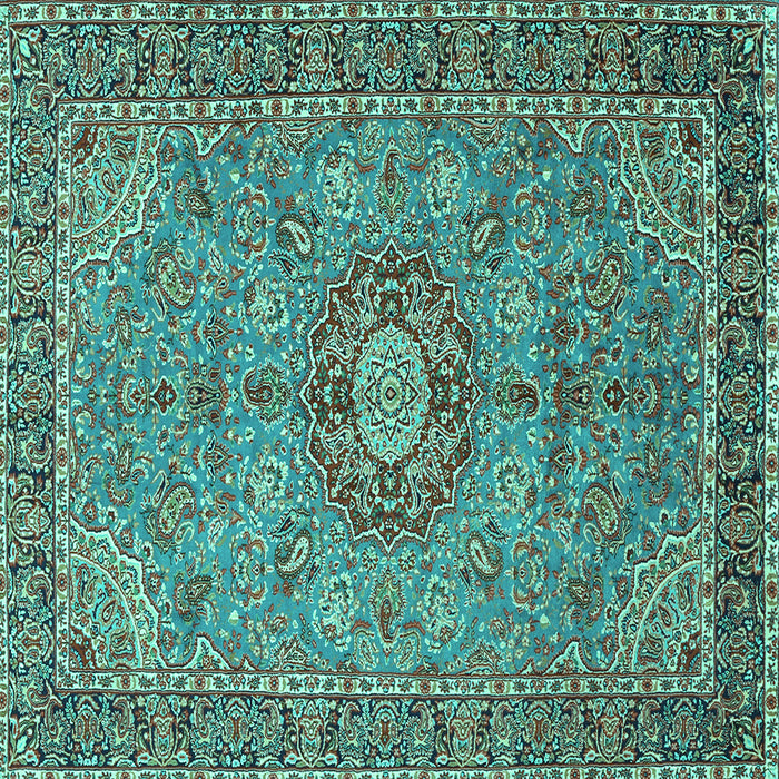 Square Machine Washable Medallion Turquoise Traditional Area Rugs, wshtr3221turq